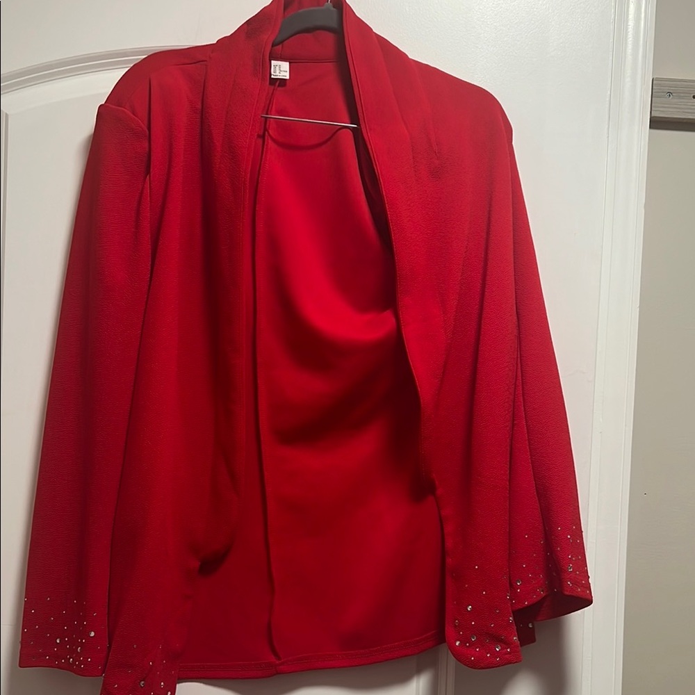 Elegant Red Women's Jacket with Embellished Sleeves